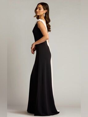 Black Maxi Gown with Ivory Draped Collar